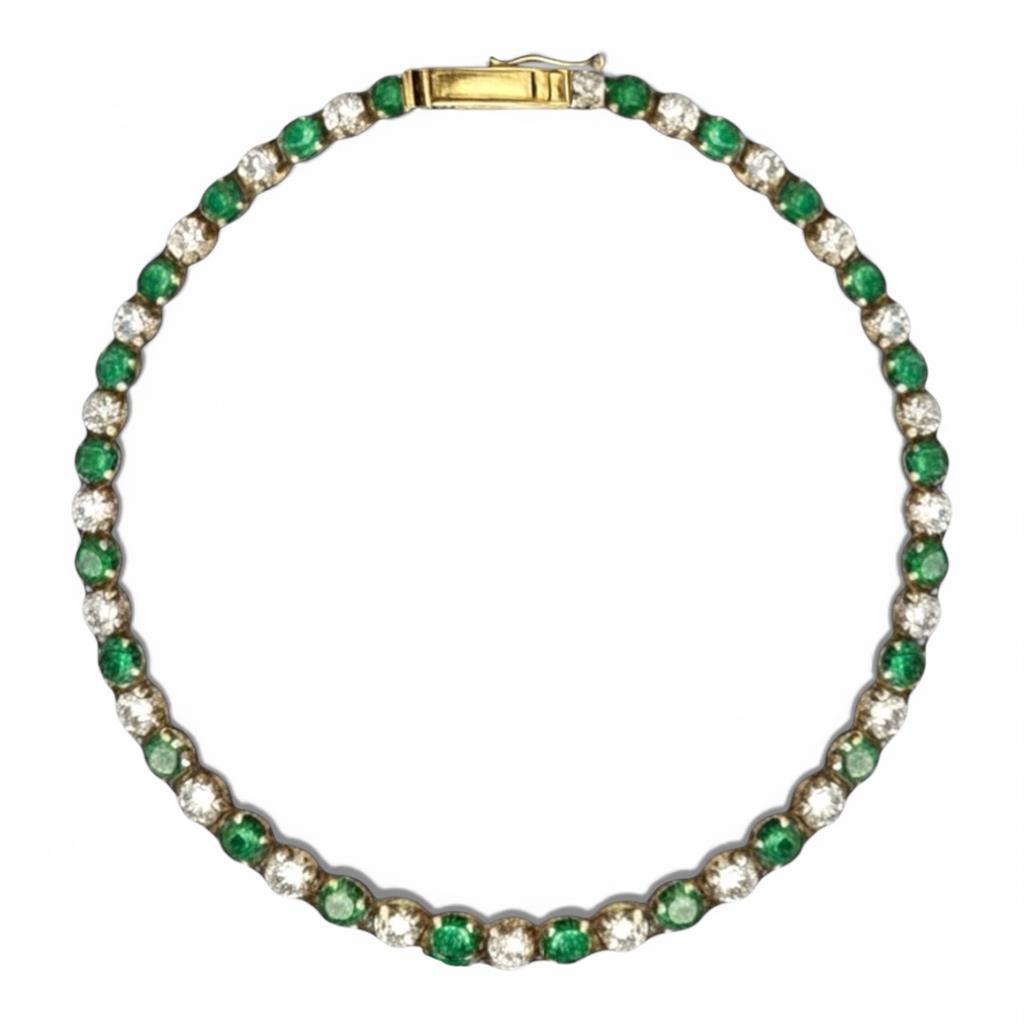 14KT Yellow Gold Diamond And Emerald Tennis Bracelet 