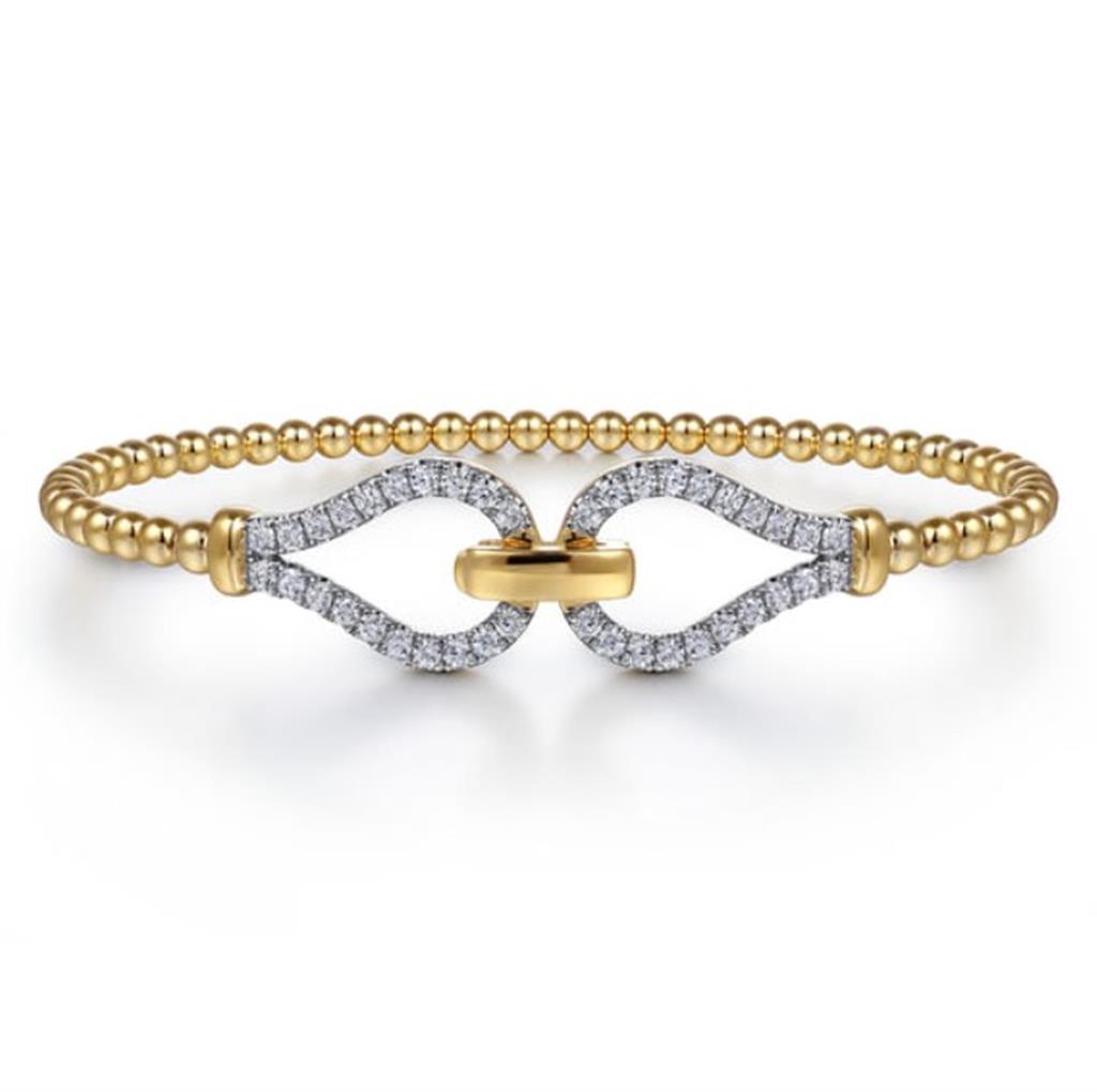 14KT Yellow Gold Bujukan Bead and Diamond Split Bangle Bracelet