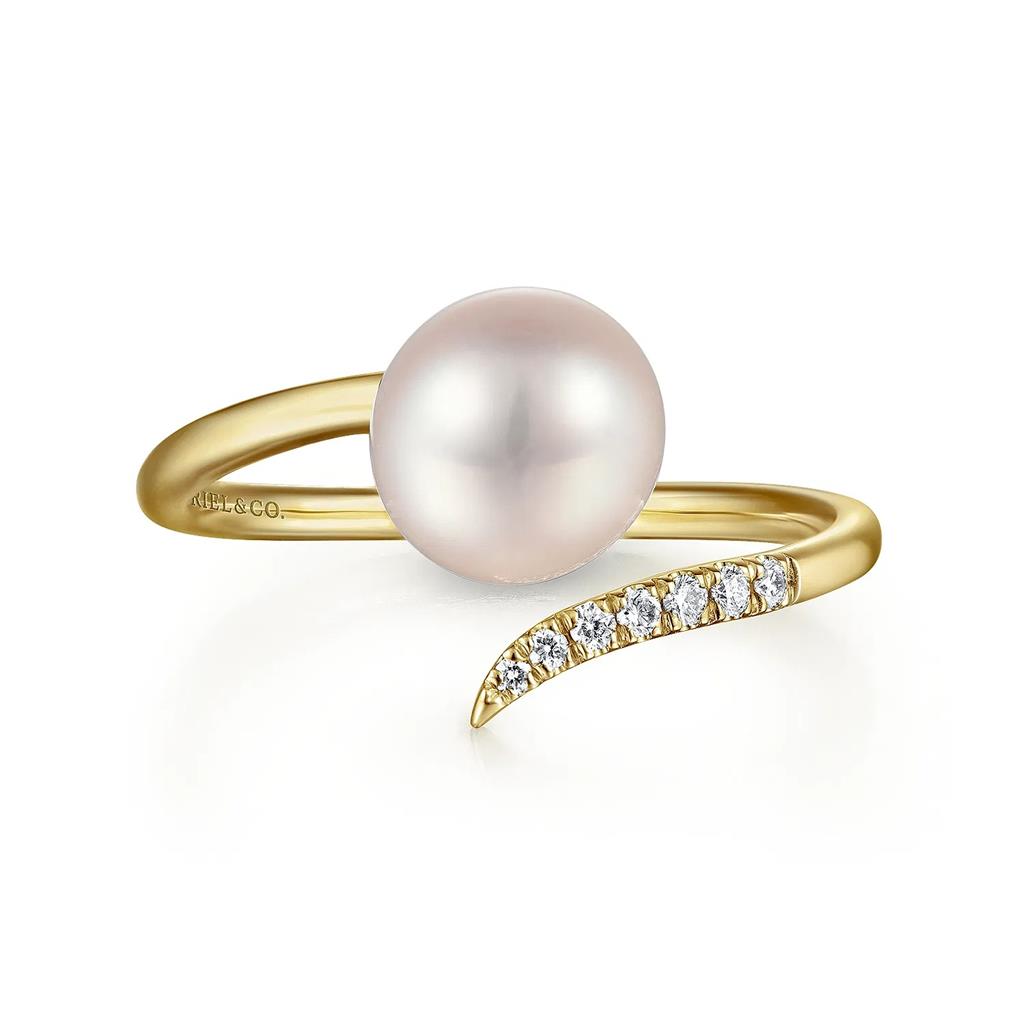 14kt Yellow Gold Cultured Pearl & Diamond Open Wrap Ring