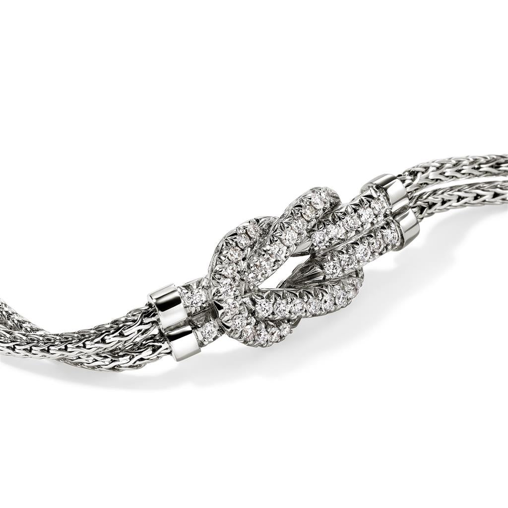 Sterling Silver Love Knot Diamond Pavé Station Double Row Bracelet BUP9007762DIXUM