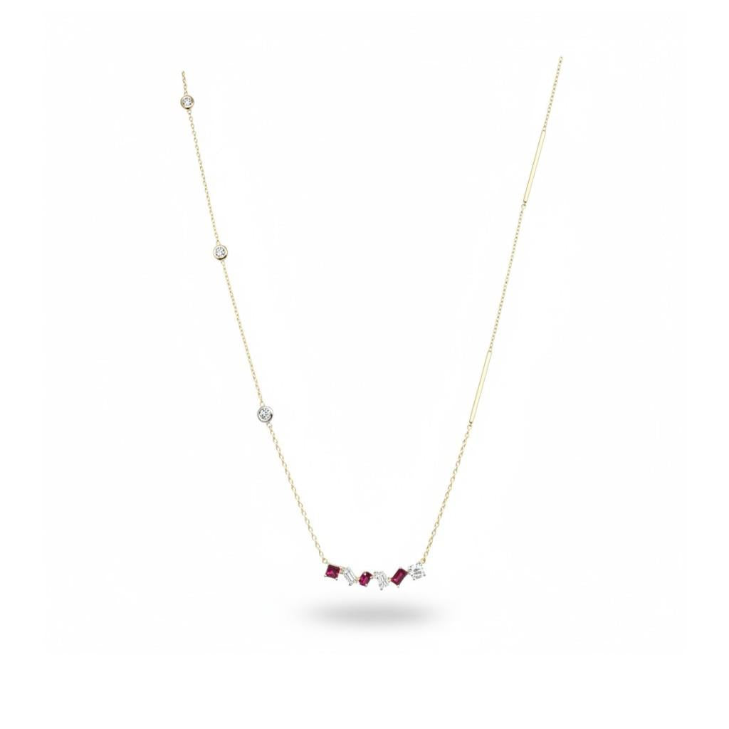 14KT Two Tone Ruby and Diamond Multi-Shape Fashion Necklace
