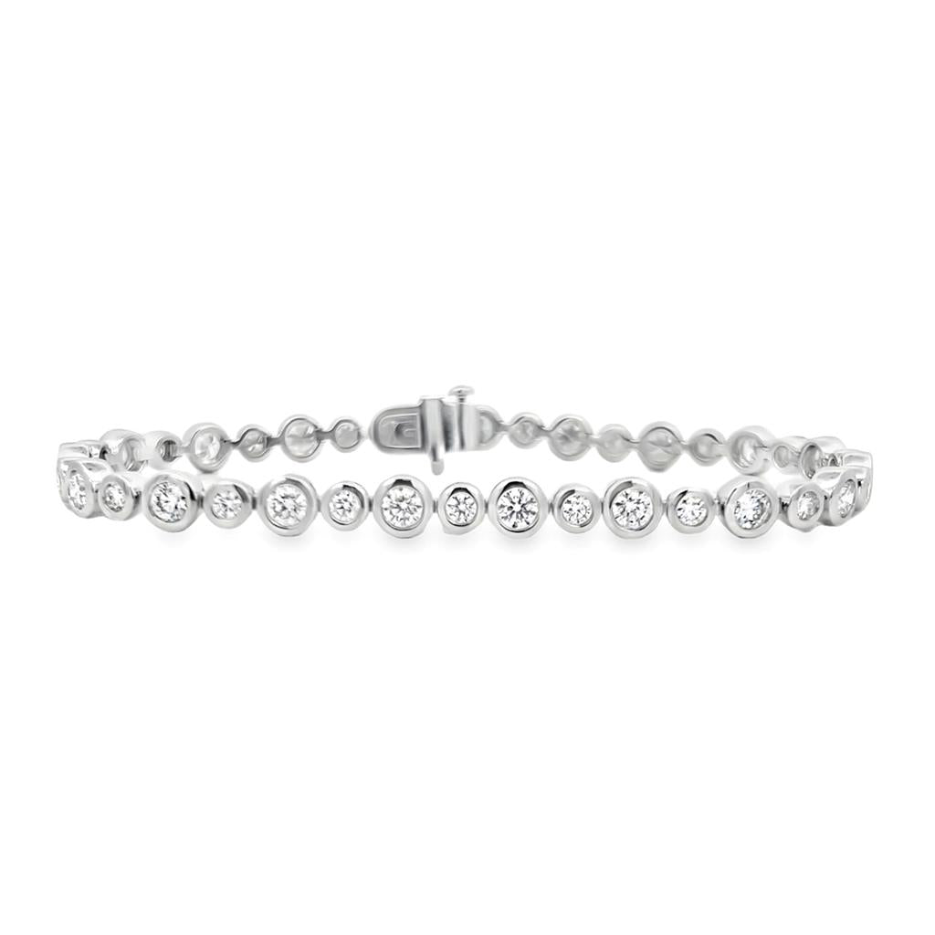 14K White Gold Alternating Size Bezel-Set Diamond Tennis Bracelet