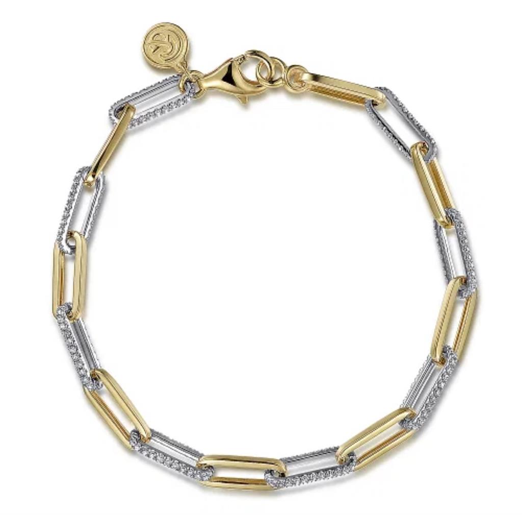 7inch 14K White-Yellow Gold Diamond Link Bracelet