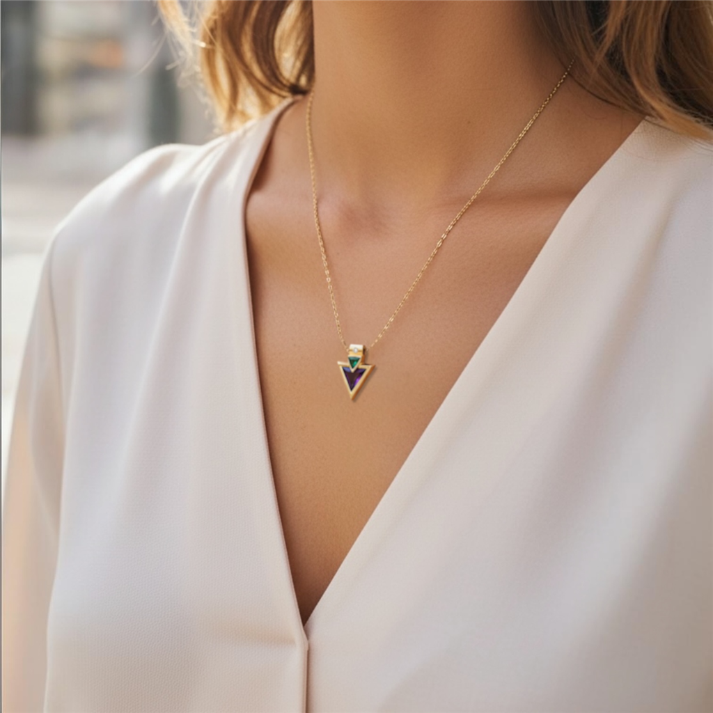 14KT Yellow Gold Trillion Amethyst, Tourmaline And Diamond Pendant Necklace