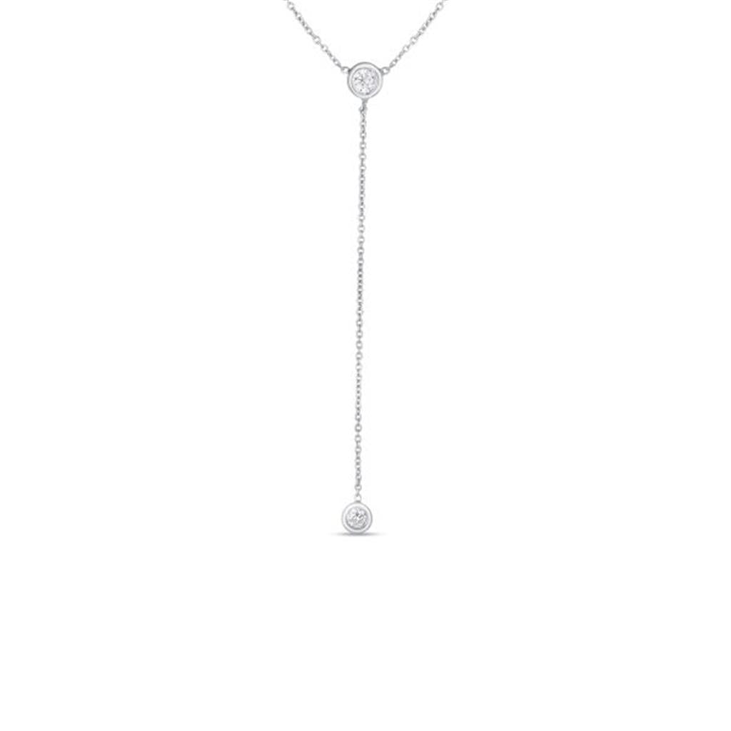 18K WHITE GOLD DIAMONDS BY THE INCH DANGLE BEZEL NECKLACE