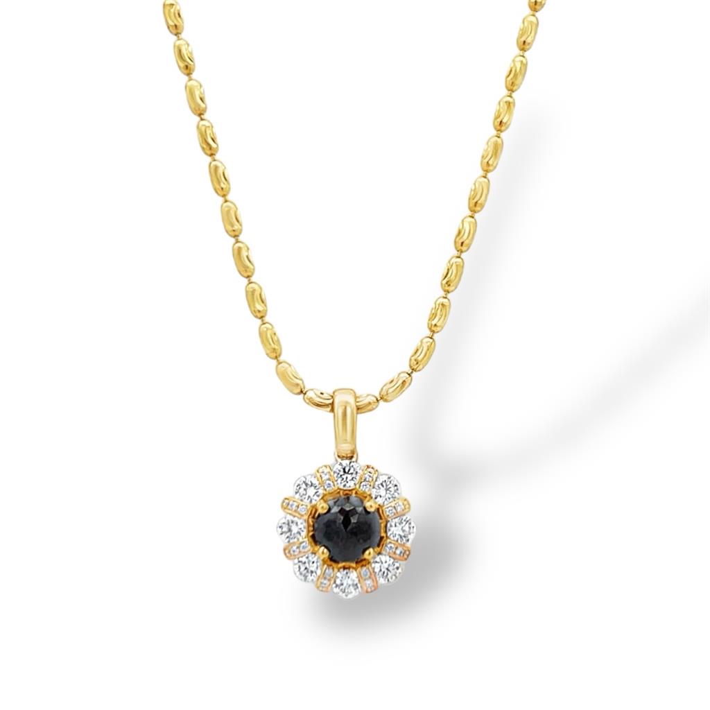 18kt Yellow Gold Black Diamond Rose-Cut Halo Pendant – 1.84ct