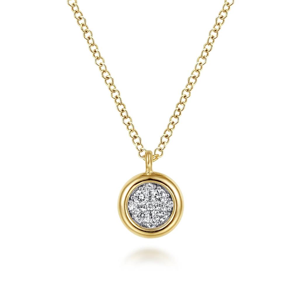 14kt Two-Tone Round Pavé Diamond Cluster Pendant Necklace