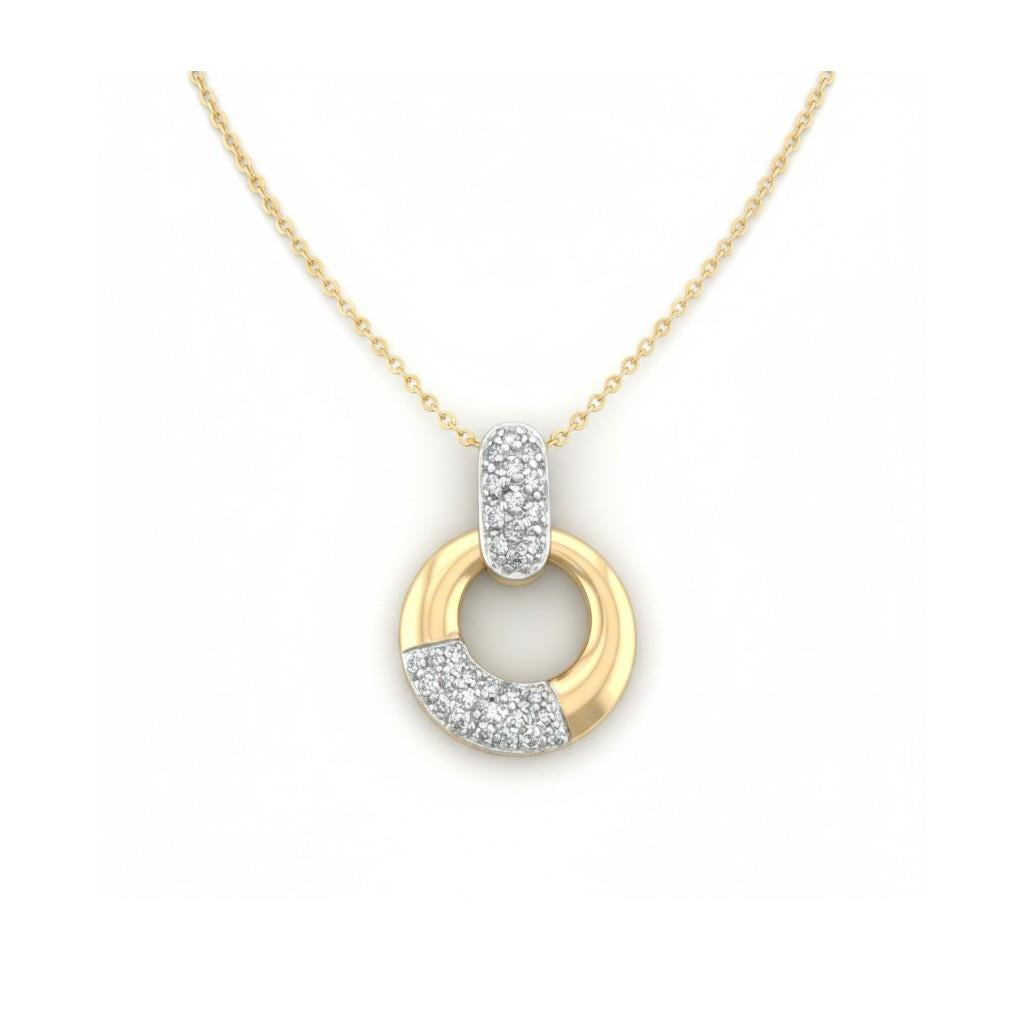 18K Two-Tone Diamond Open Circle Pendant