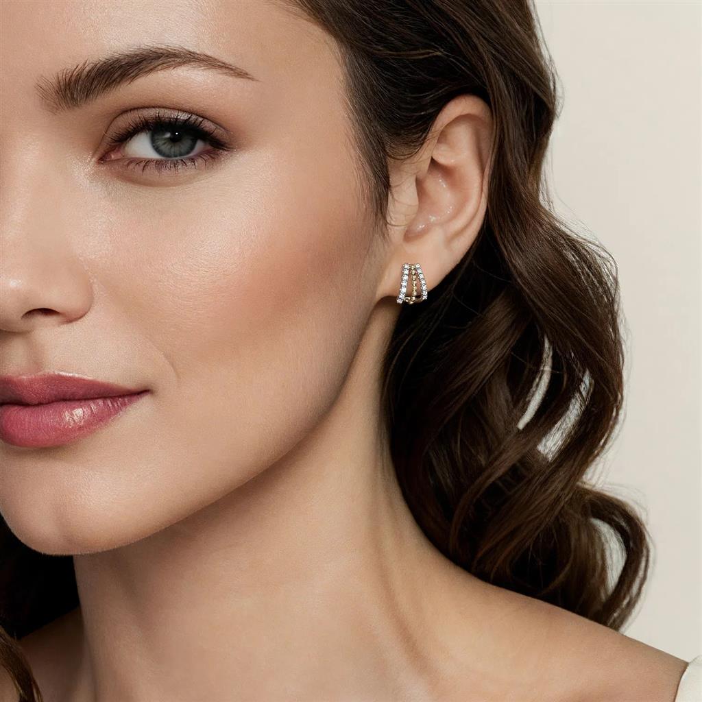 14kt Two-Tone Bujukan Diamond J Hoop Stud Earrings 