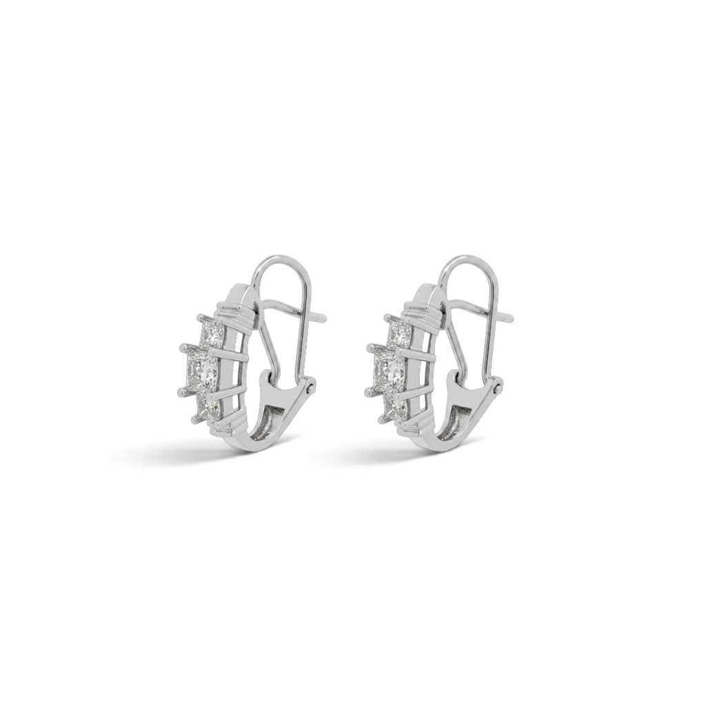 14K White Gold Diamond Omega Clipback Hoop Earrings