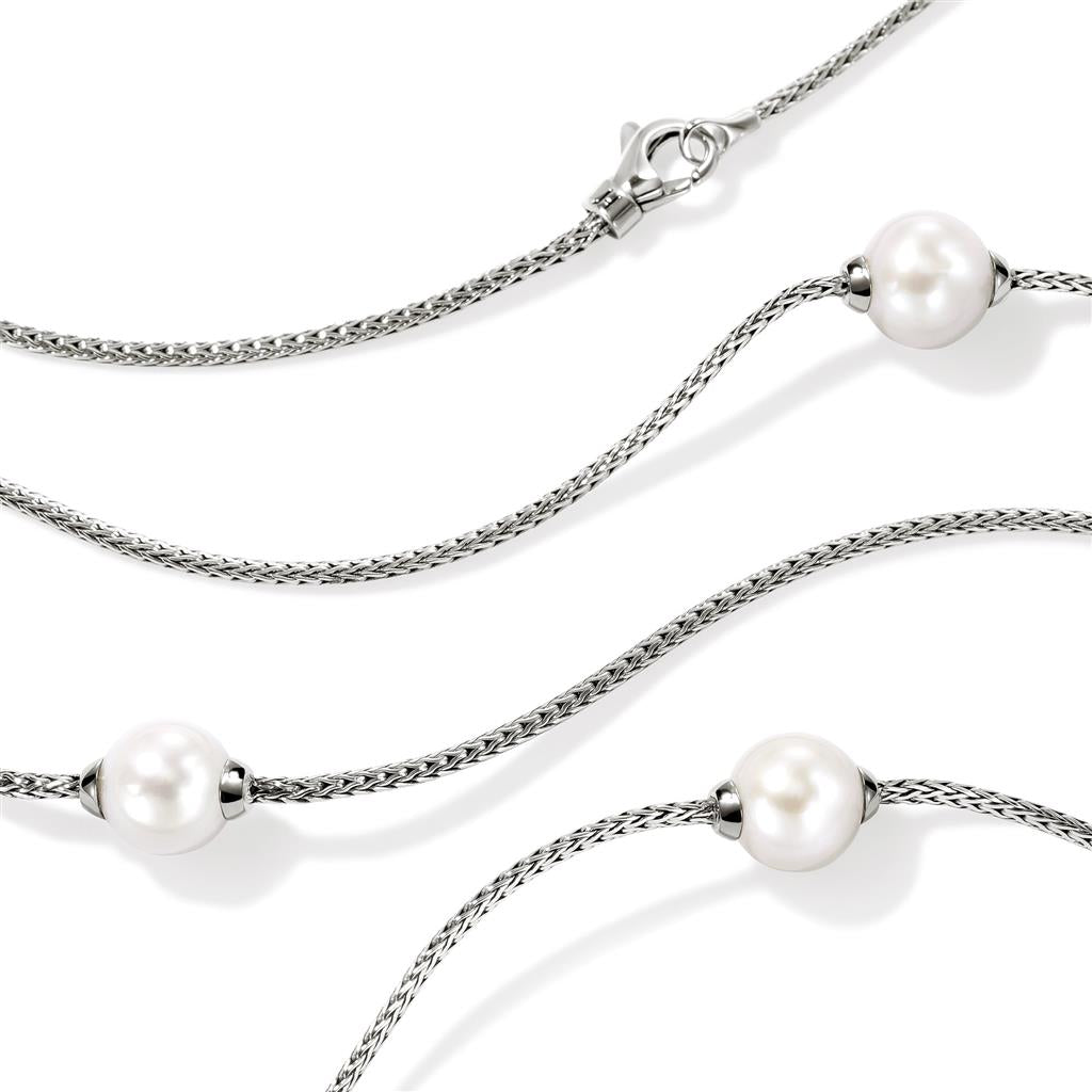Sterling Silver Pearl Station Necklace 