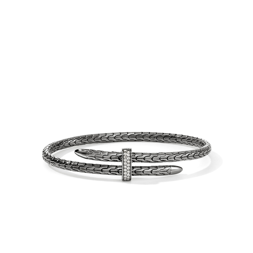 Darkened Sterling Silver Diamond-Accented Spear Flex Cuff Bypass Bracelet