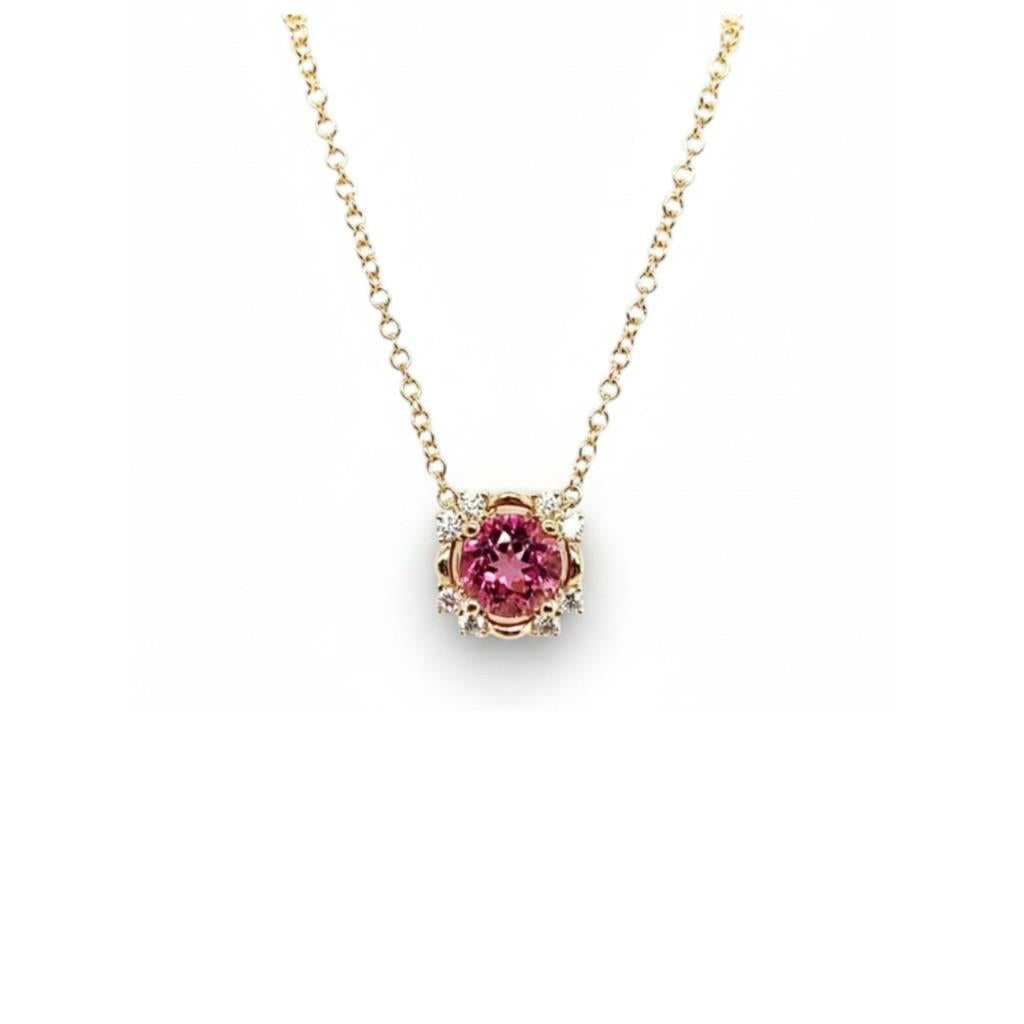 14K Yellow Gold Pink Tourmaline & Diamond Necklace – 0.48ctw, 16–18"