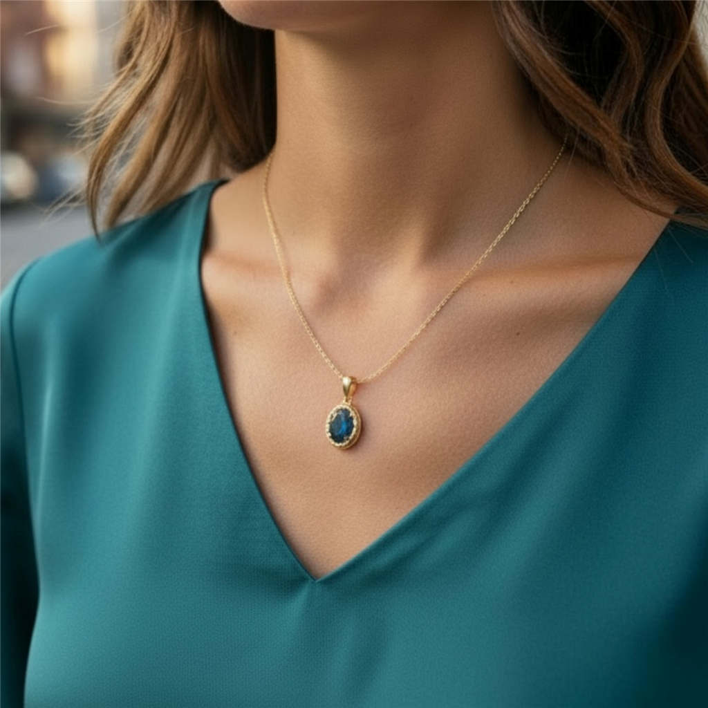 14KT Yellow Gold Oval Indicolite Tourmaline Pendant