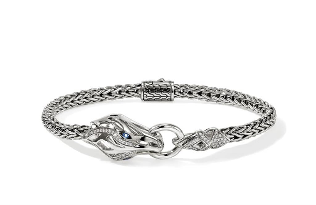 Sterling Silver 4.4mm Diamond & Blue Sapphire Naga Dragon Bracelet
