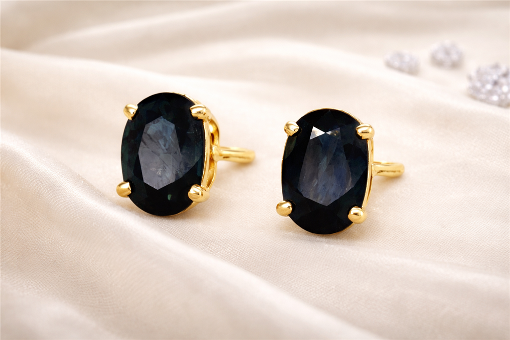 14kt Oval Deep Blue Sapphire Stud Earrings