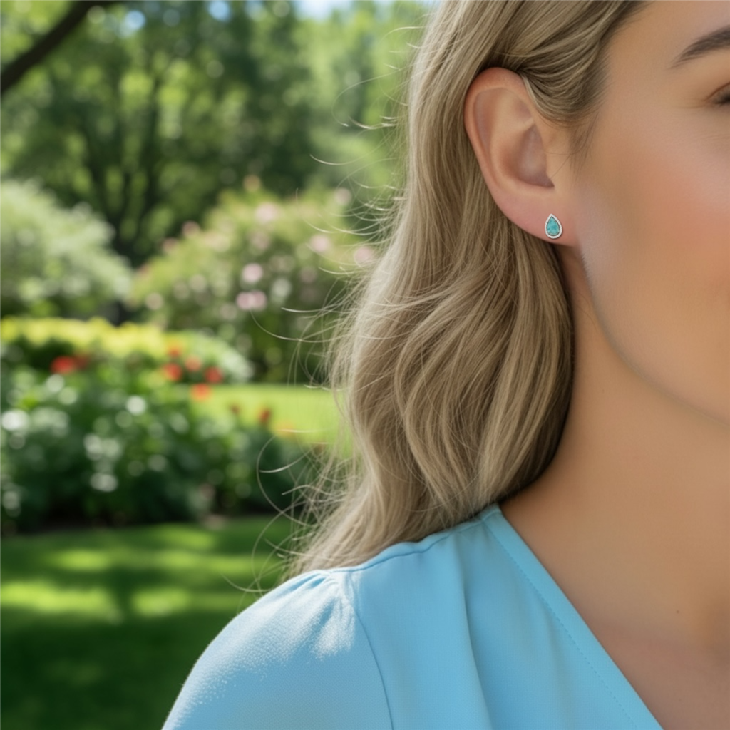 14KT White Gold Diamond And Opal Pear-Shaped Halo Stud Earrings