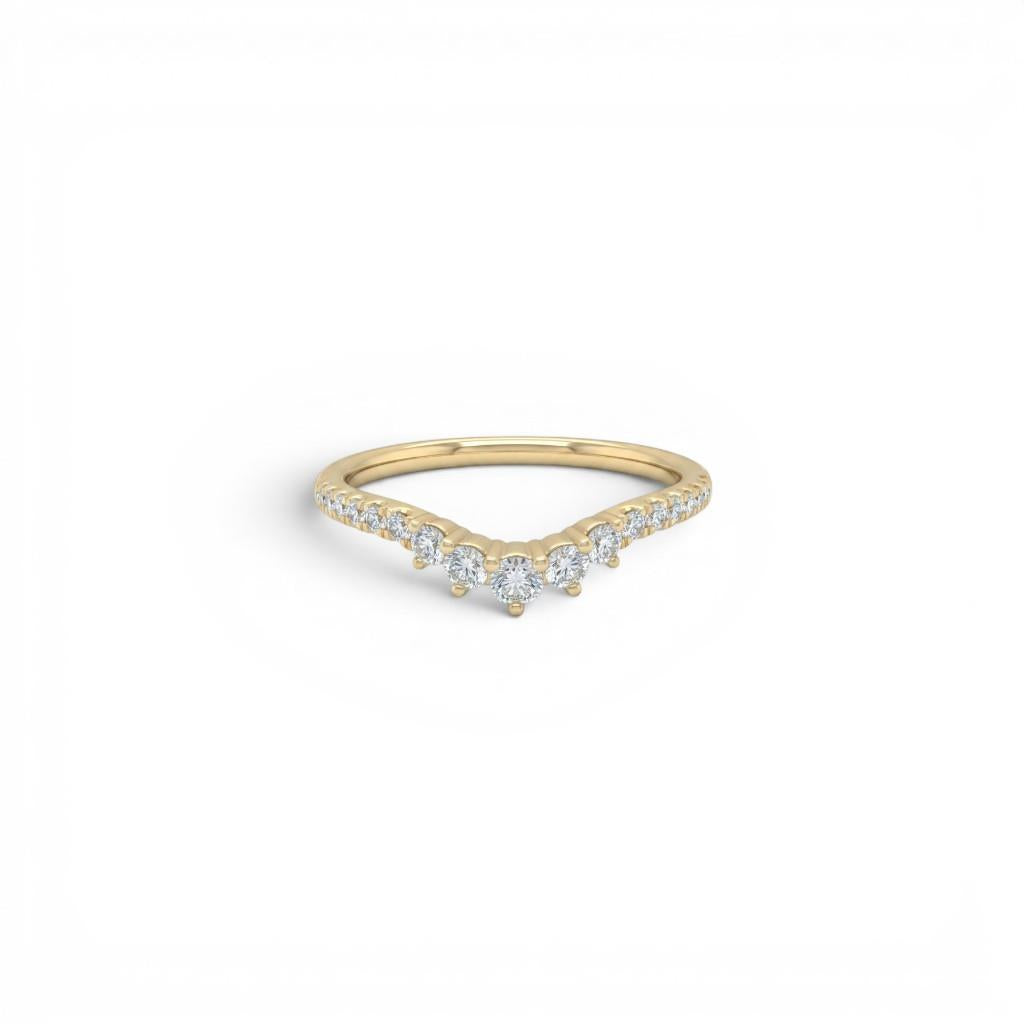 18K Yellow Gold Curved Diamond Wedding Band