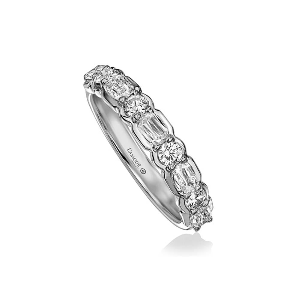 14kt White Gold Alternating Shape Diamond Wedding Band