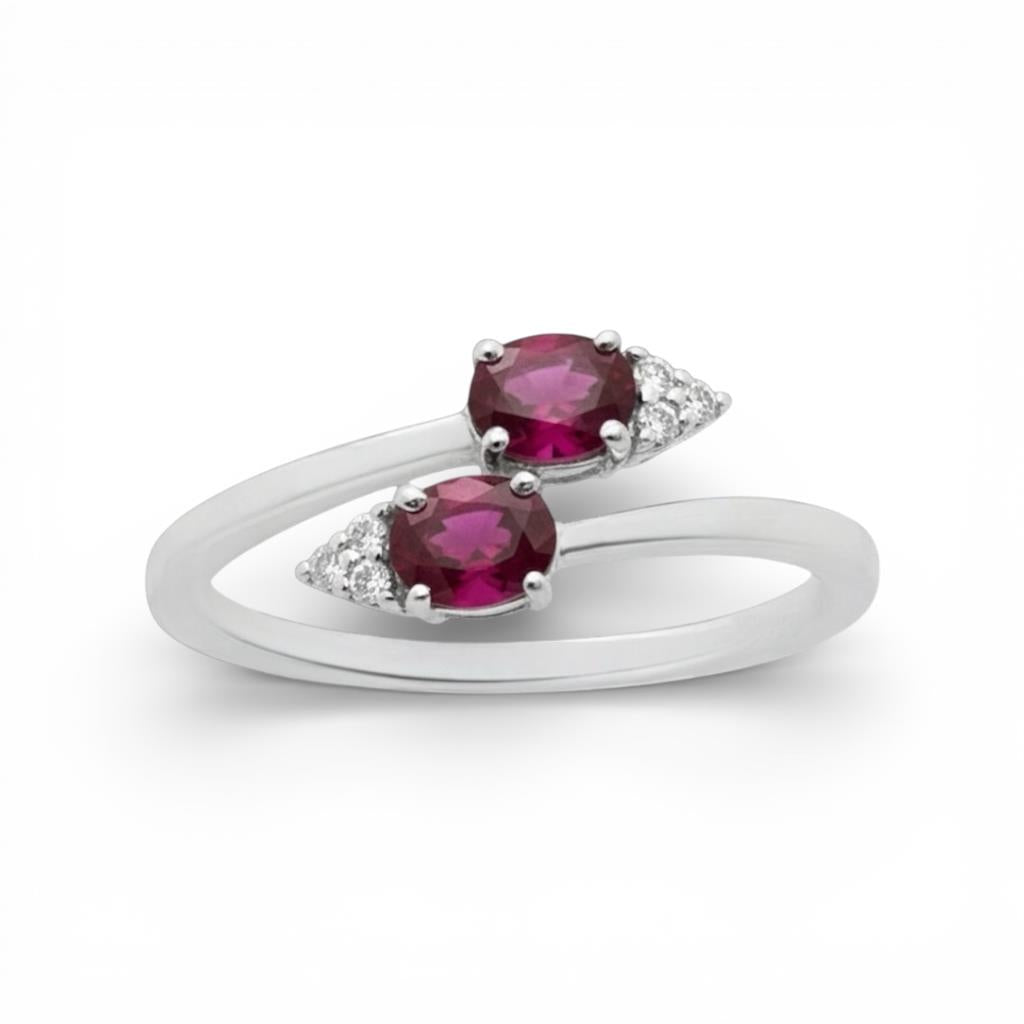 14kt White Gold Ruby & Diamond Bypass Ring