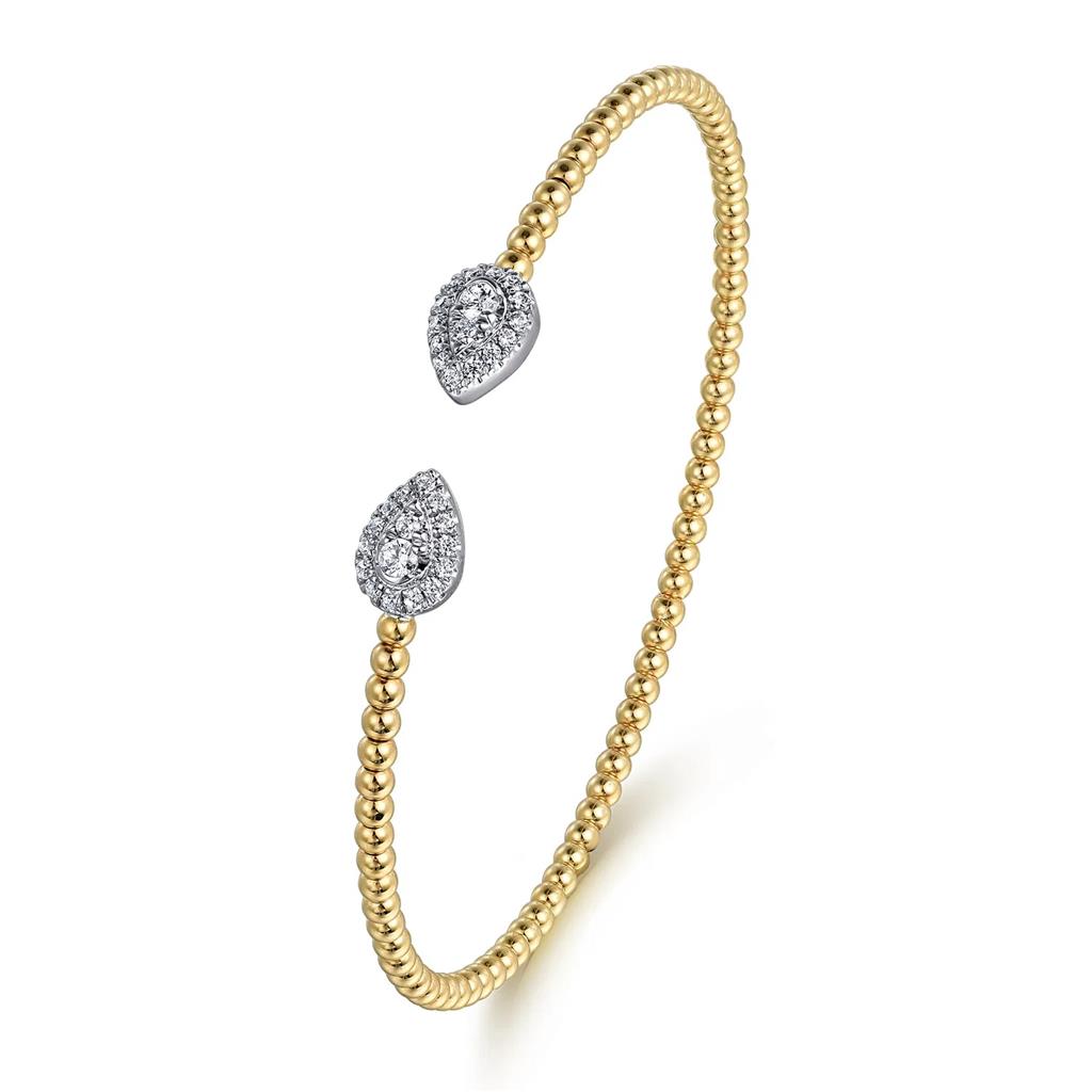 14kt Two-Tone Yellow & White Gold Diamond Halo Bangle Bracelet BG4774-57M45JJ