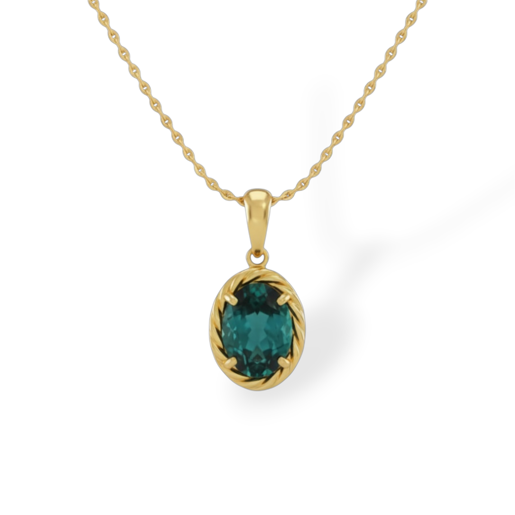 14KT Yellow Gold Oval Indicolite Tourmaline Pendant