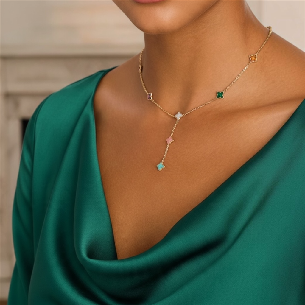 18K Yellow Gold Venetian Princess Carnival Mixed-Stone Flower Station Lariat Necklace | 16"