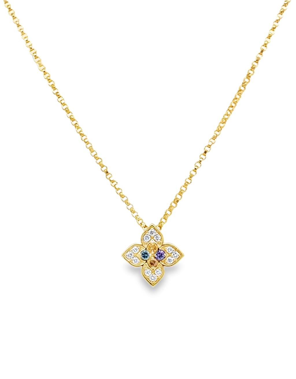 18kt Yellow Gold Venetian Princess Carnival Diamond & Colored Stone Flower Necklace