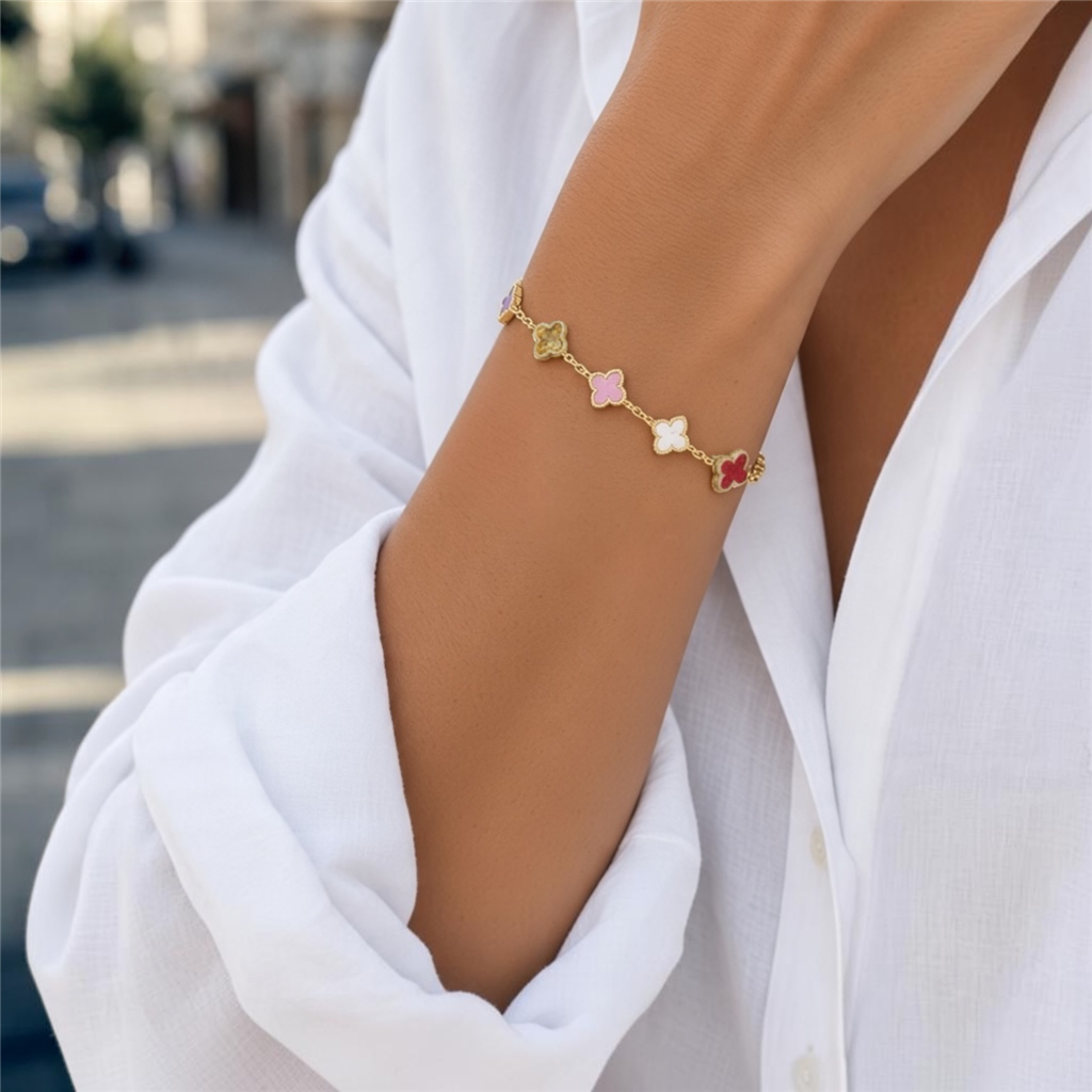 Roberto Coin Venetian Princess Carnival 18K Yellow Gold Mixed Gemstone Flower Station Bracelet