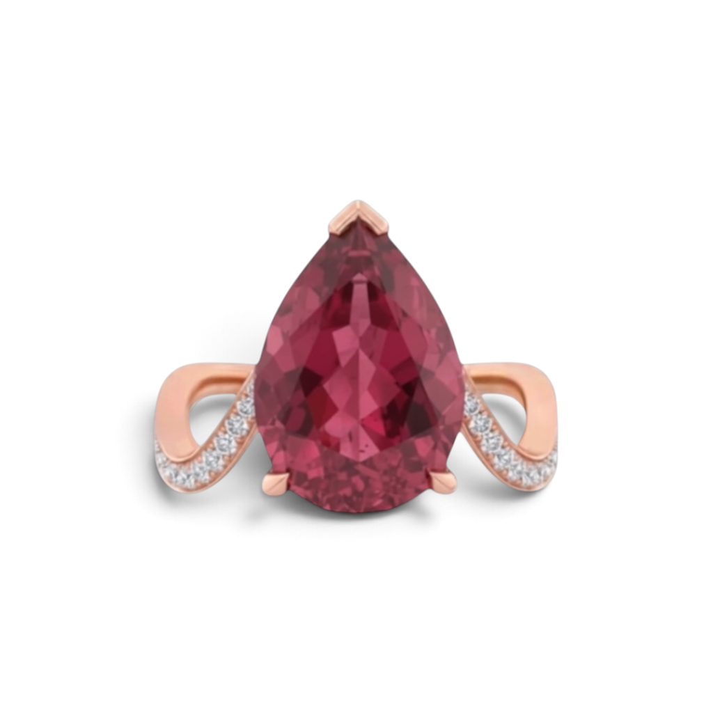 18KT Rose Gold Magnipheasant Rubellite Tourmaline And Diamond Ring