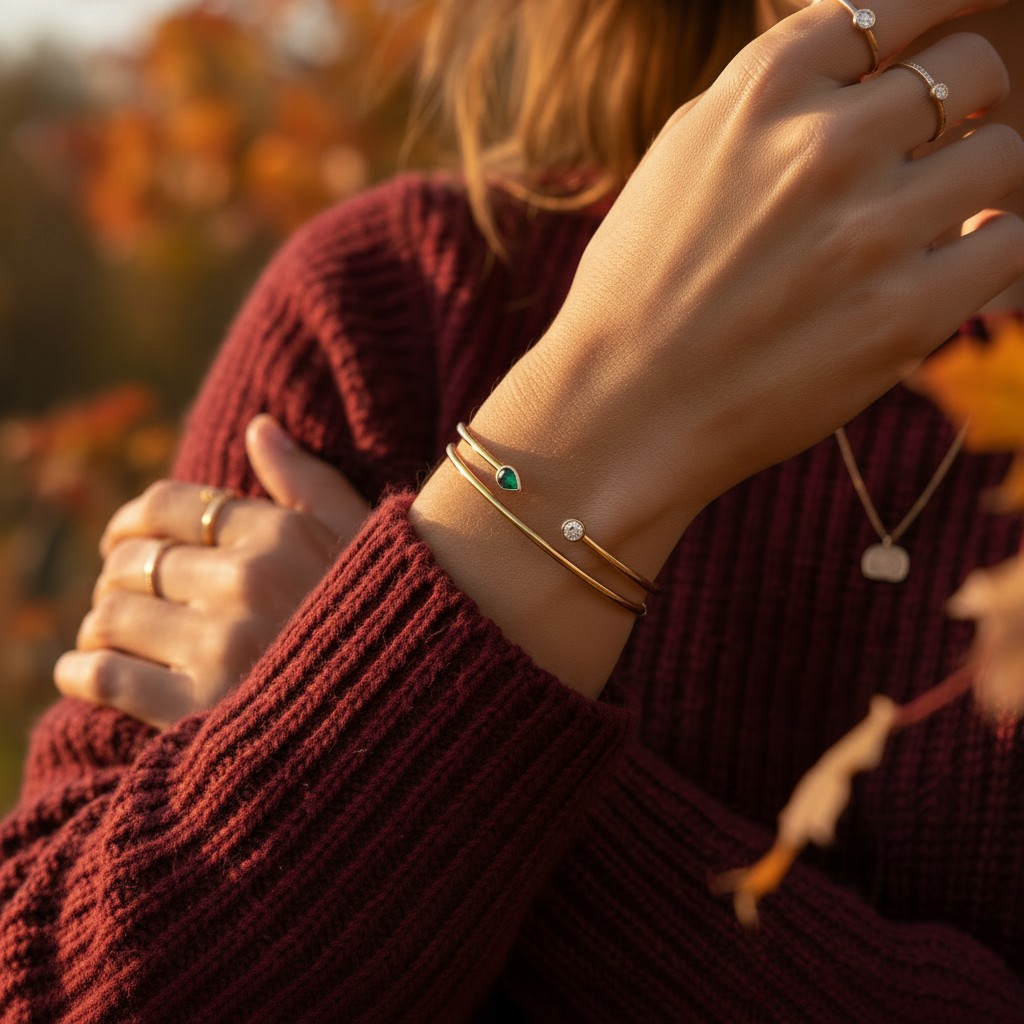 14kt Yellow Gold Emerald & Diamond Cuff Bracelet