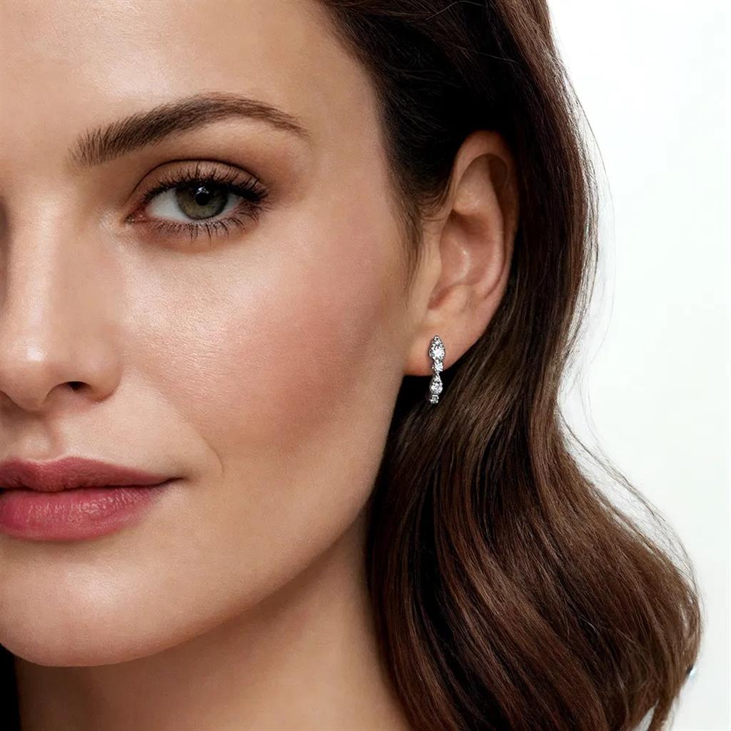 14kt White Gold Diamond J Hoop Stud Earrings