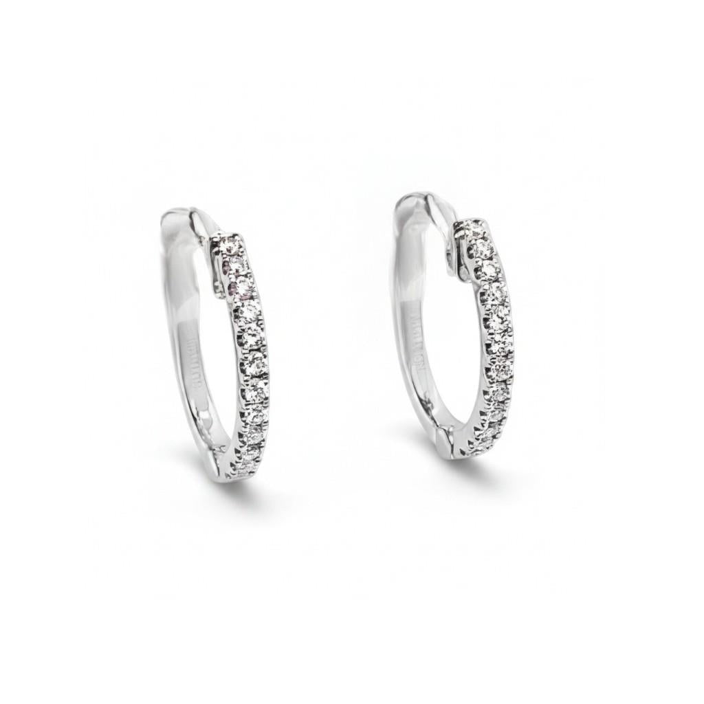 14K White Gold Diamond Huggie Hoop Earrings | 0.13ct