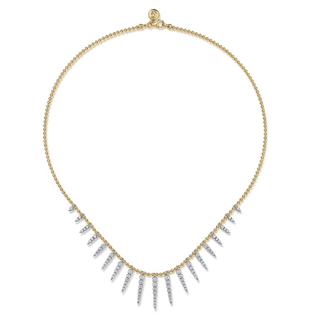 14K White Yellow Gold Bead Chain Bujukan Punk and Diamond Spike Droplet Necklace