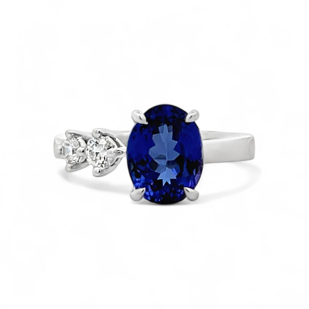18KT White Gold Tanzanite and Diamond Open Cuff Fashion Ring