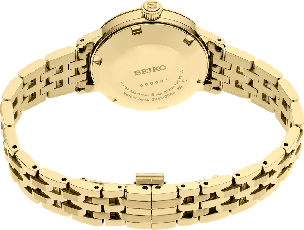 Seiko Presage Cocktail Time Stainless Steel Gold Dial Diamond Automatic Watch – Model SRE018
