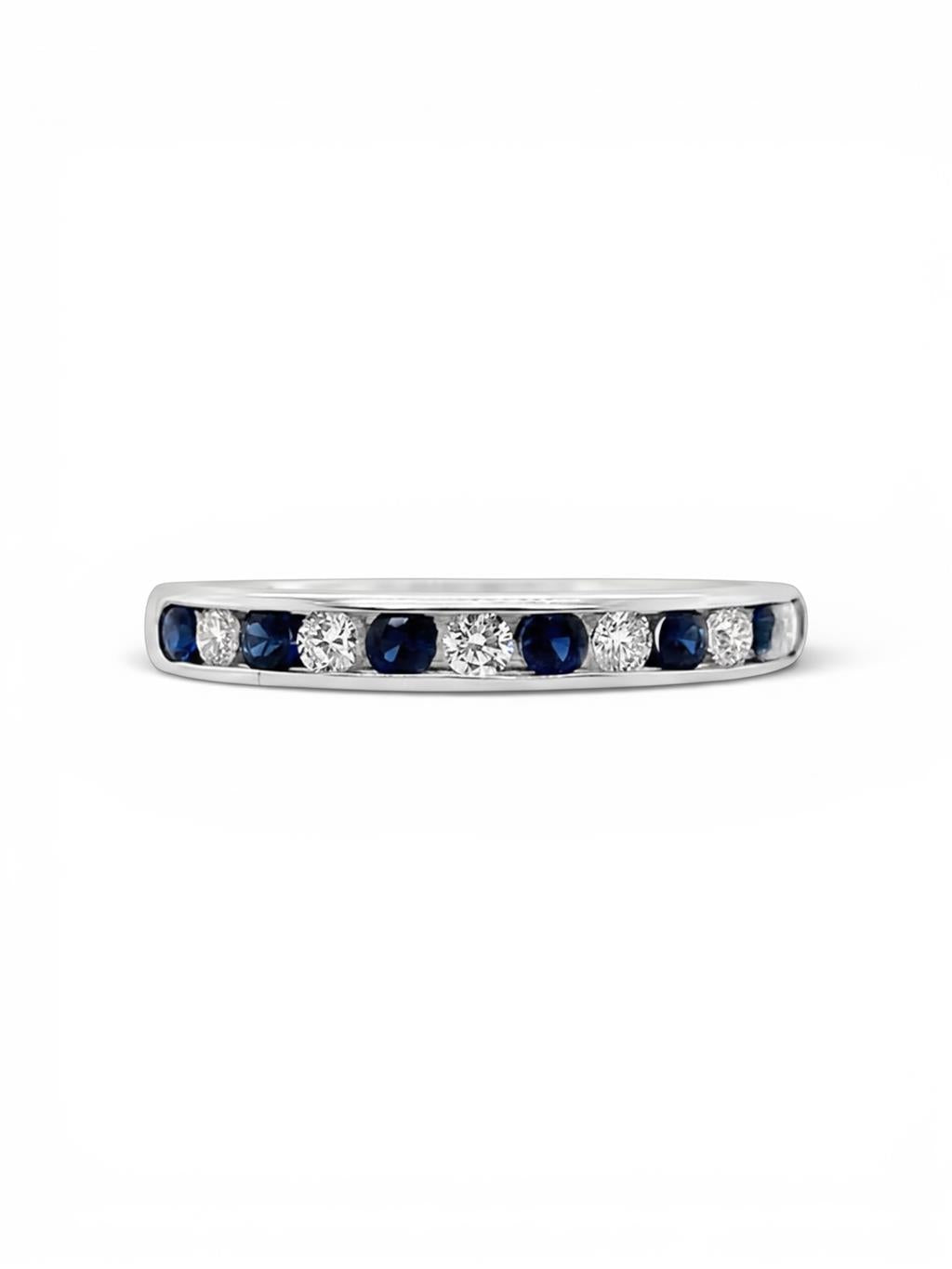 14KT White Gold Diamond & Sapphire Alternating Band