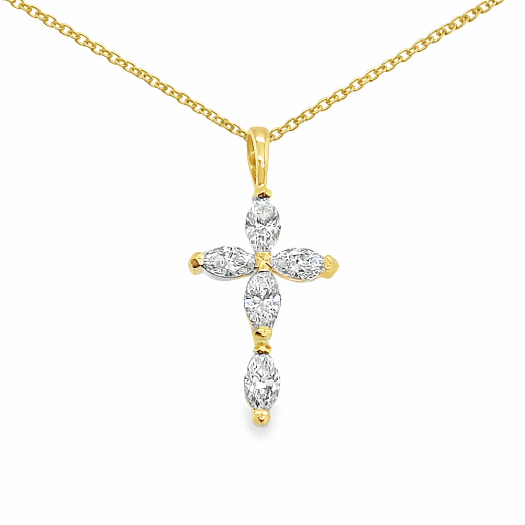 14kt Yellow Gold Marquise Diamond Cross Pendant – 0.40ct