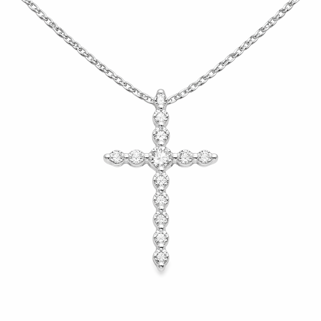 14kt White Gold Shared-Prong Diamond Cross Pendant