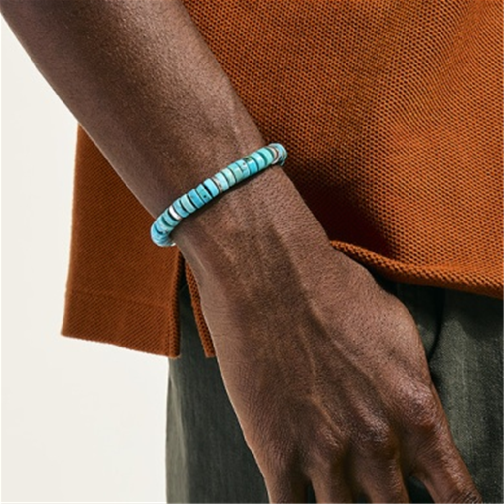 Sterling Silver 8mm Turquoise Heishi Bracelet -  Size UL