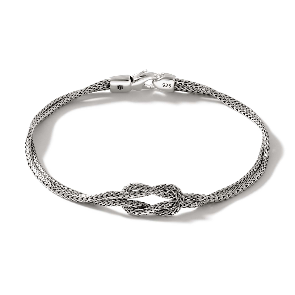 Sterling Silver 1.8mm Classic Chain Manah Double Row Love Knot Bracelet