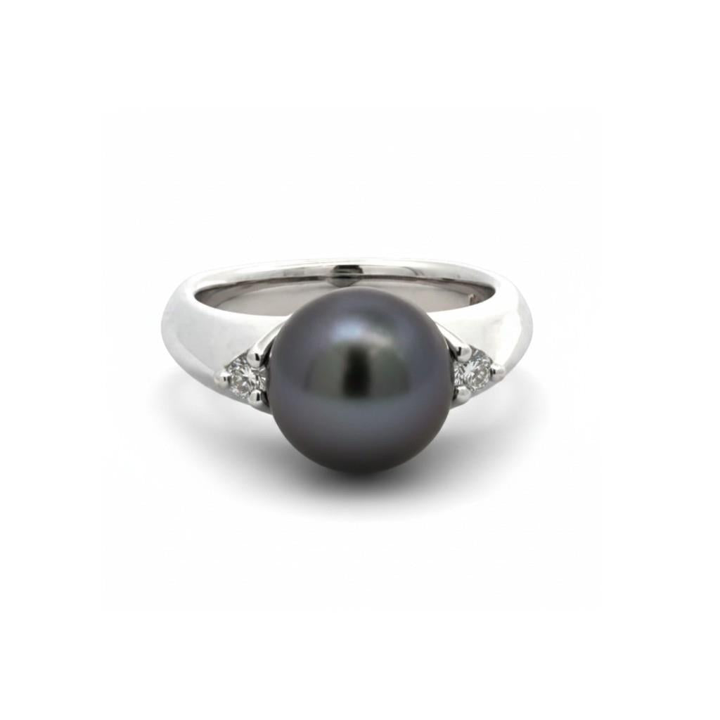 14kt White Gold Tahitian Pearl & Diamond Ring