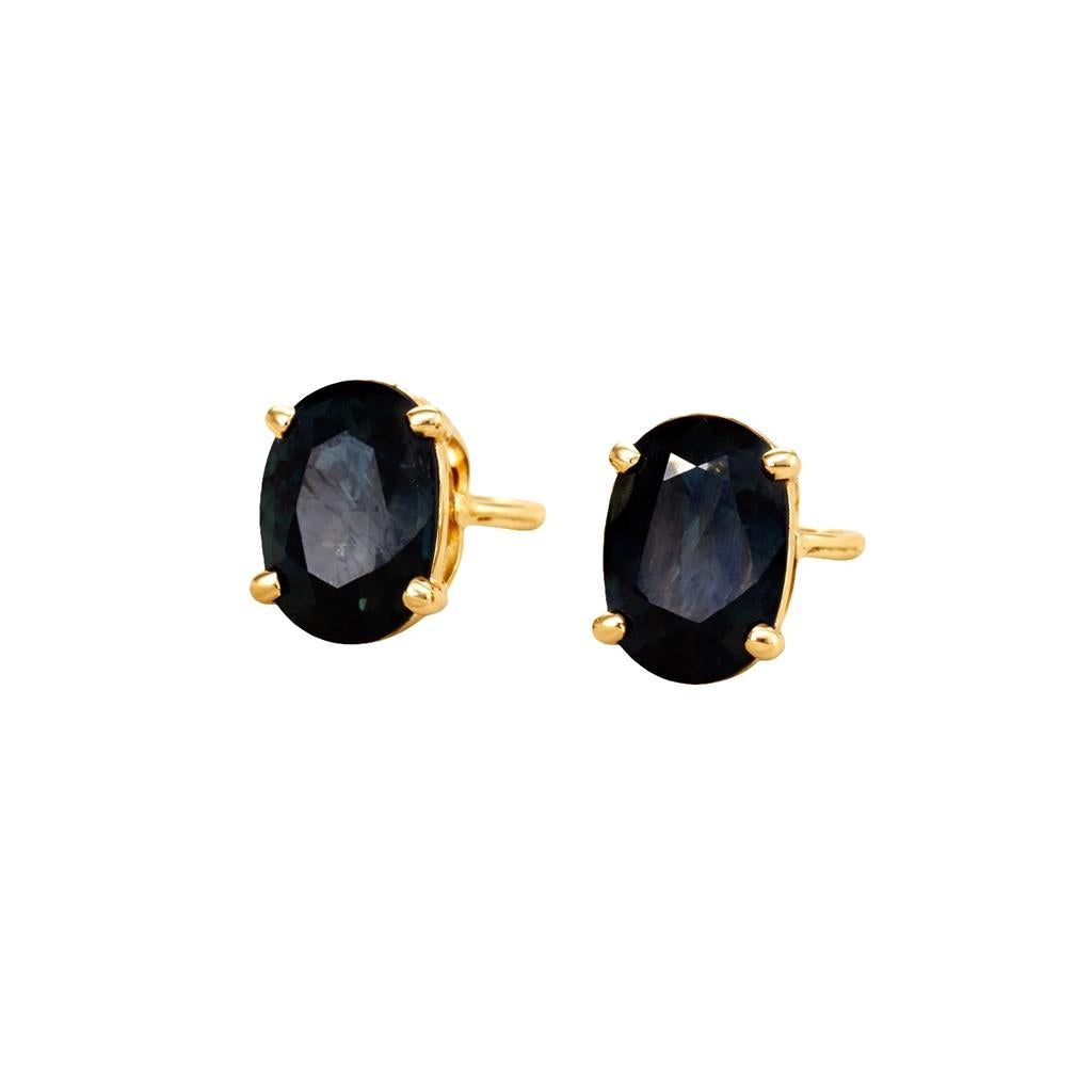 14kt Oval Deep Blue Sapphire Stud Earrings