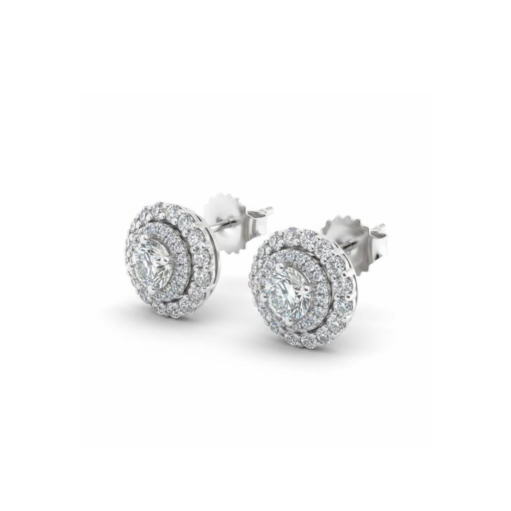 14K White Gold Double Halo Diamond Stud Earrings