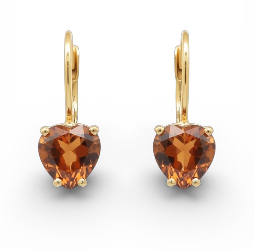 14KT Yellow Gold Heart-Shaped Citrine Leverback Earrings