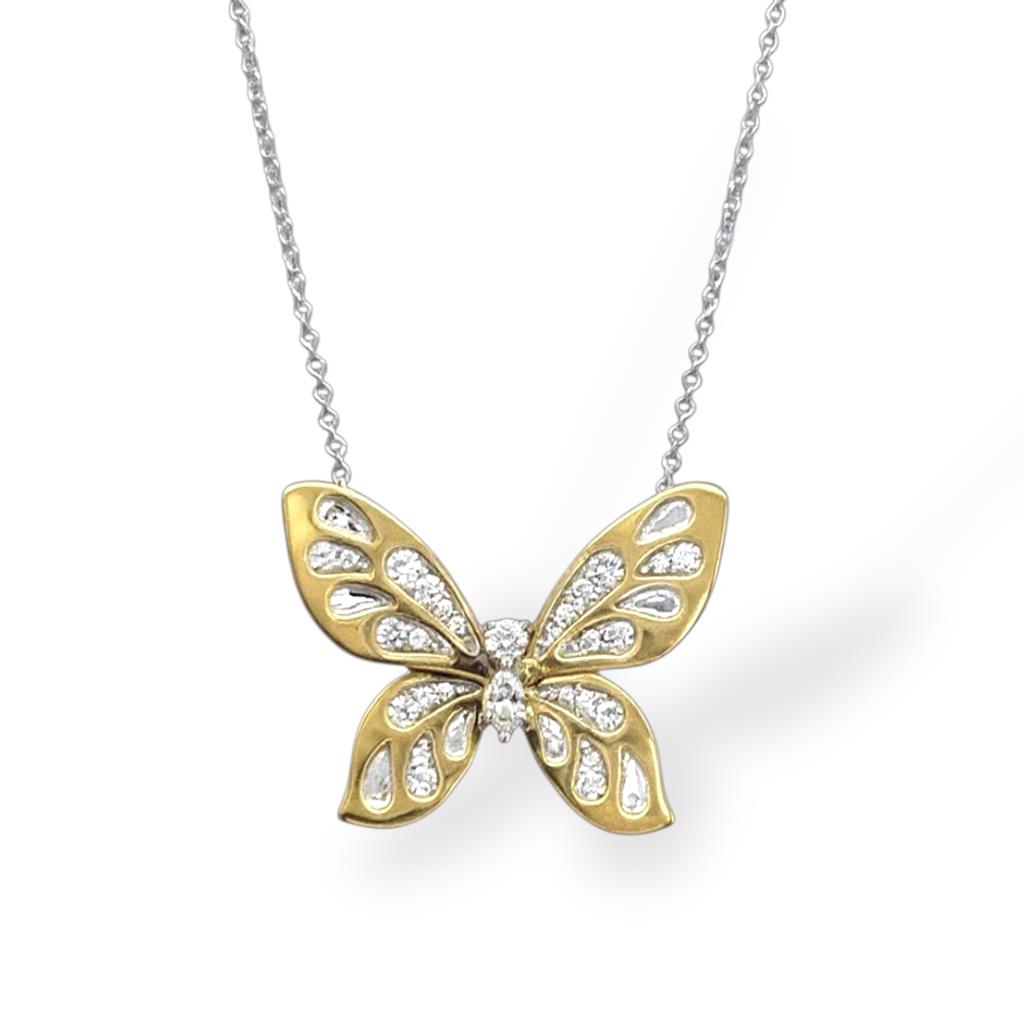 Two-Tone 18KT Diamond Butterfly Necklace 