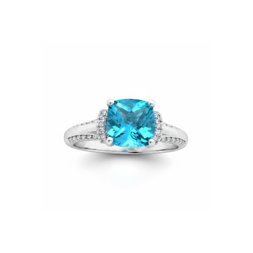 14K White Gold Swiss Blue Topaz & Diamond Fashion Ring