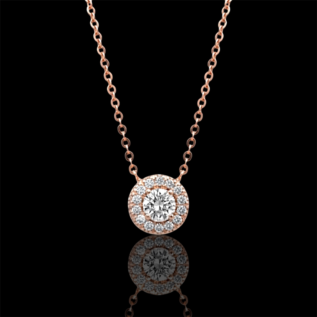 Eternity Rose Gold Round Diamond Halo Necklace I Brinker's Jewelers