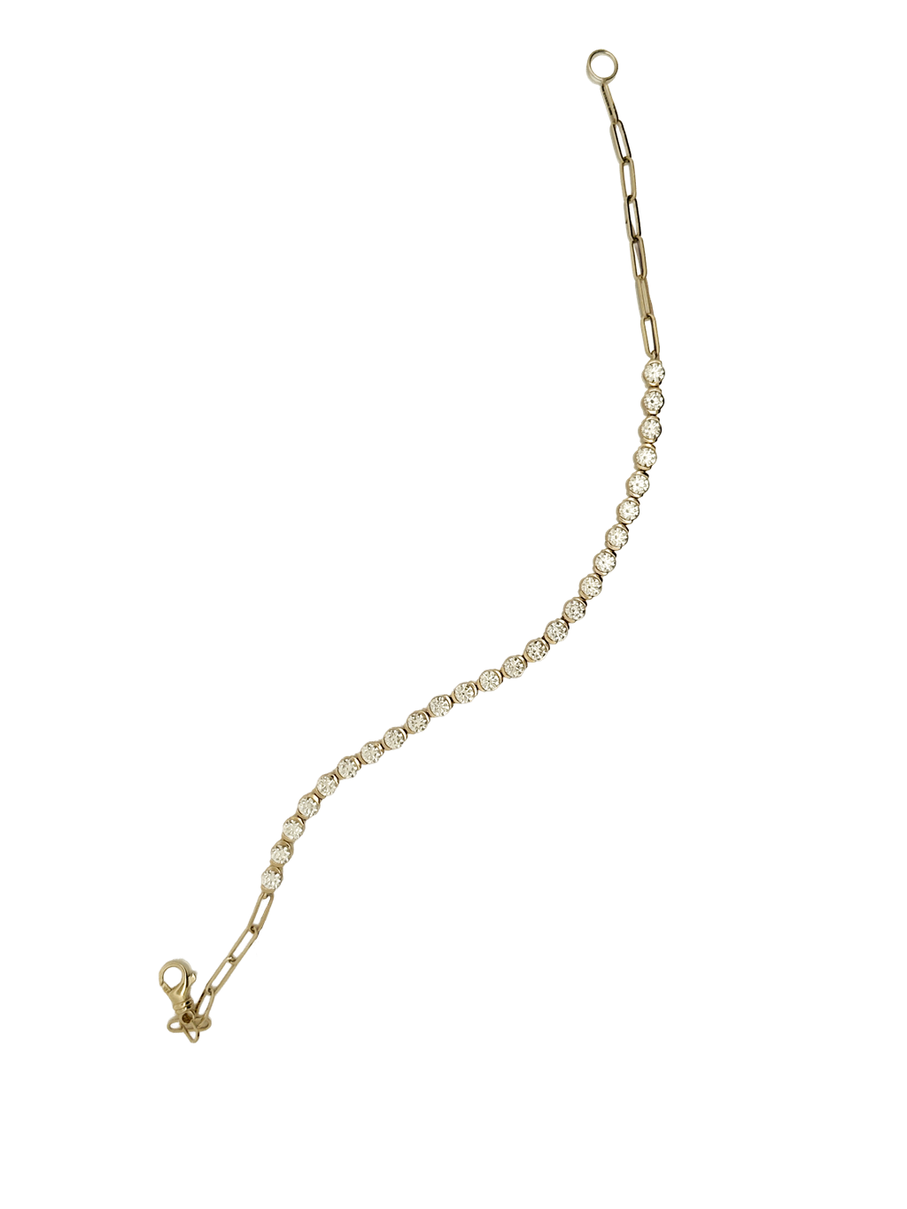 14K Yellow Gold Paperclip Chain & Half Bezel Diamond Tennis Bracelet