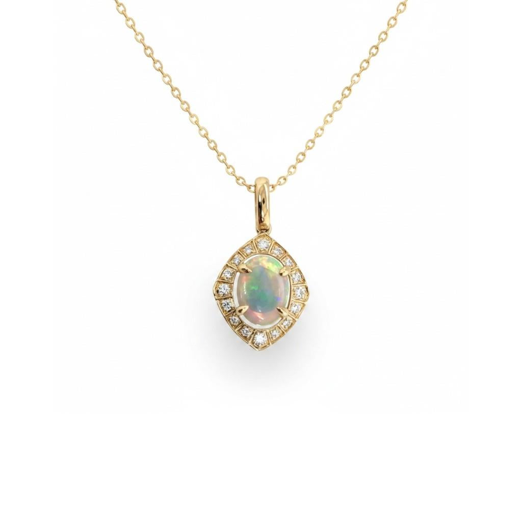 14K Yellow Gold Opal & Diamond Halo Pendant